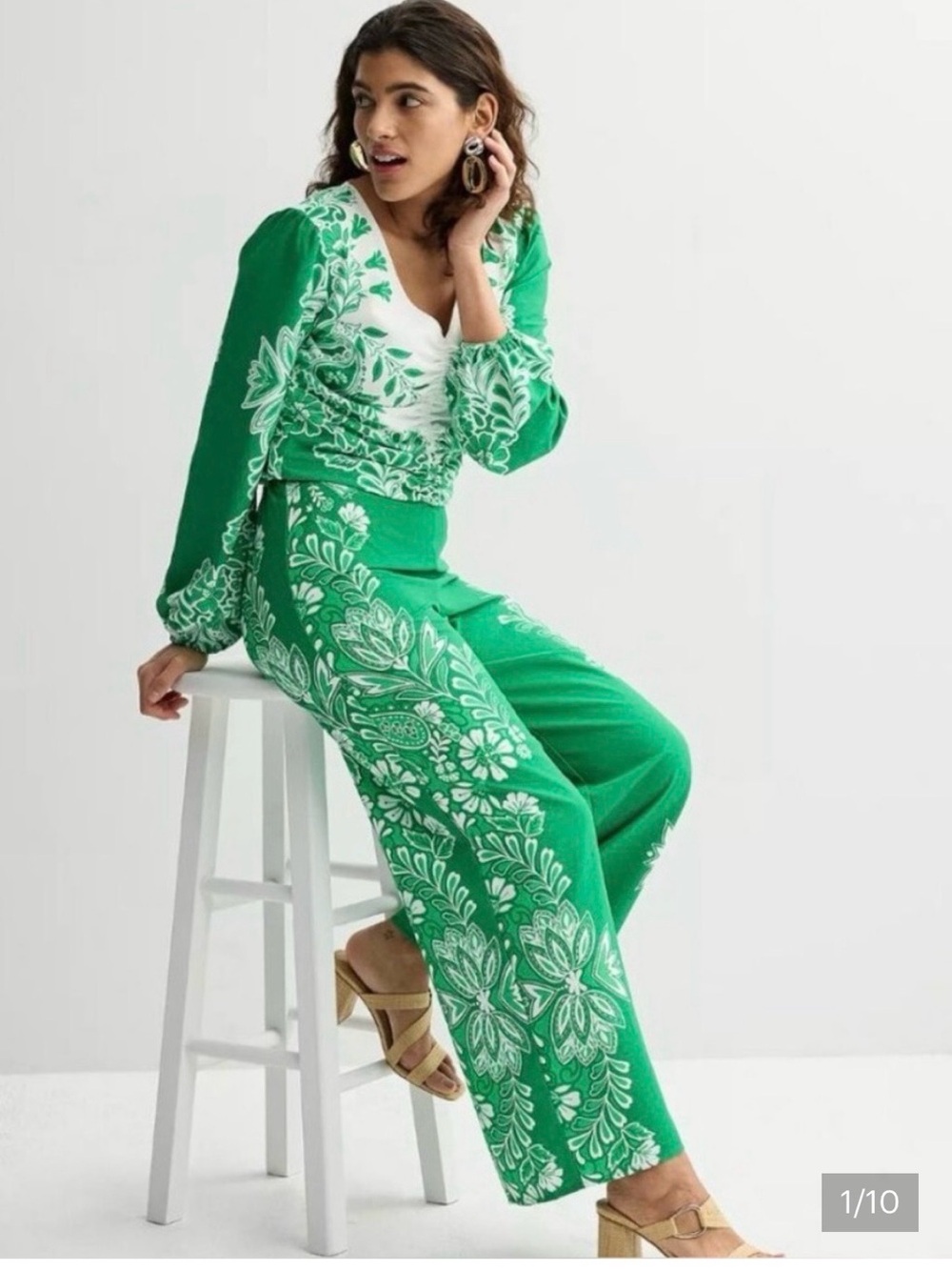Green Floral Printed Pantsuit Set - Women